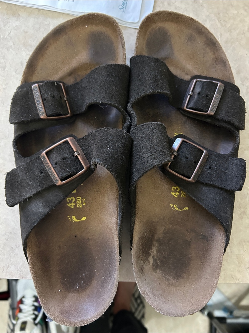 Birkenstock-Style Men’s 43 Brown Suede Double-Buckle Sandals